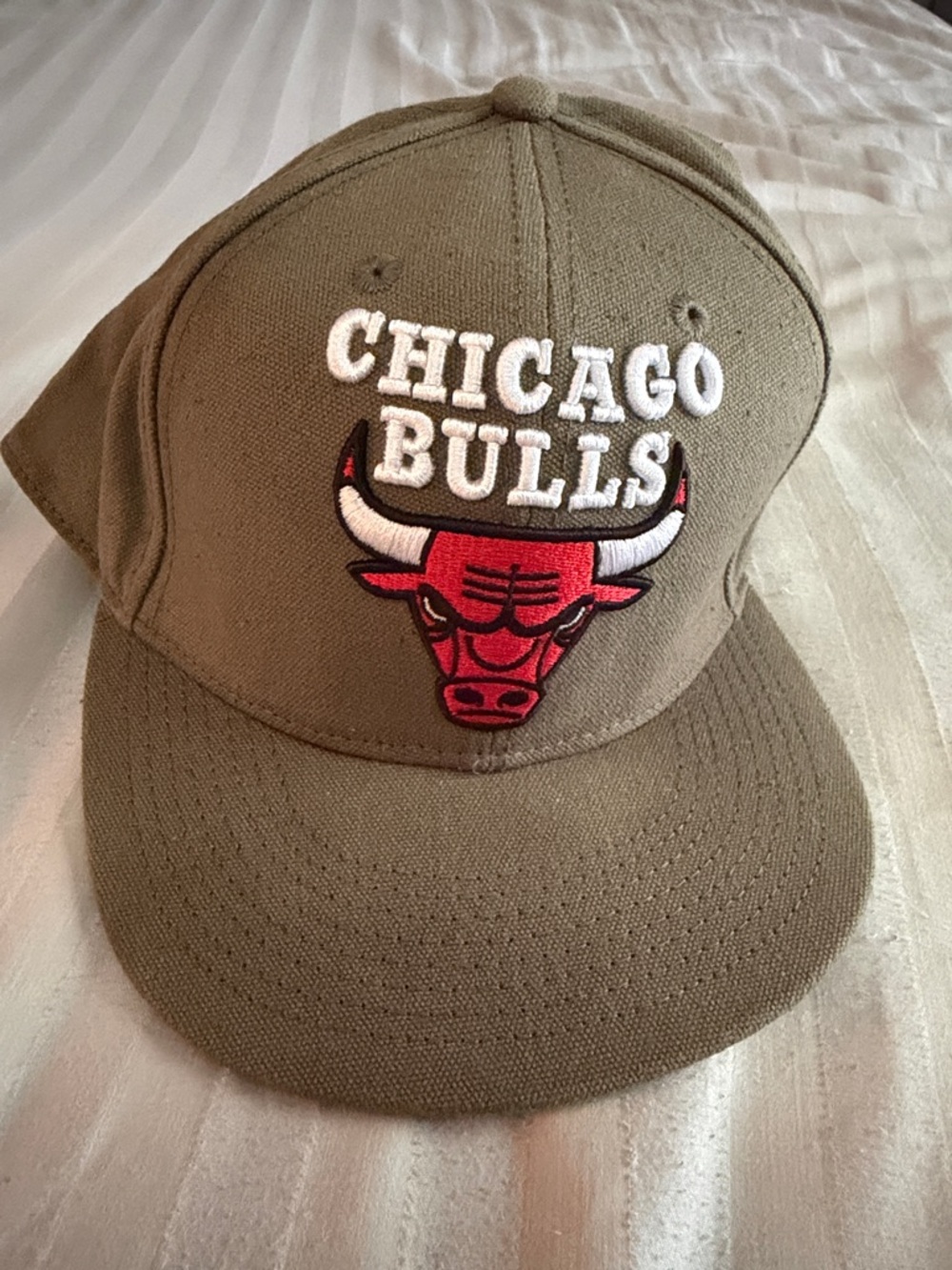 NBA Chicago Bulls Olive Green Snapback Hat with Red & White Logo